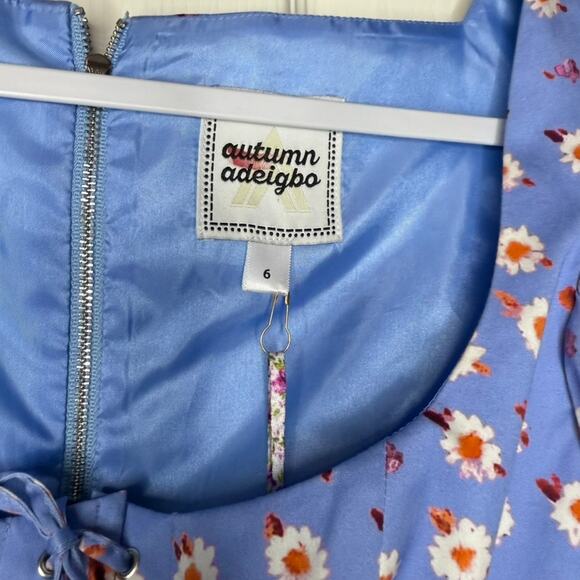 AUTUMN ADEIGIBO Mallory Puff Shoulder Blouse Women 6 Blue Corset Front Fairy NWT - Picture 3 of 6